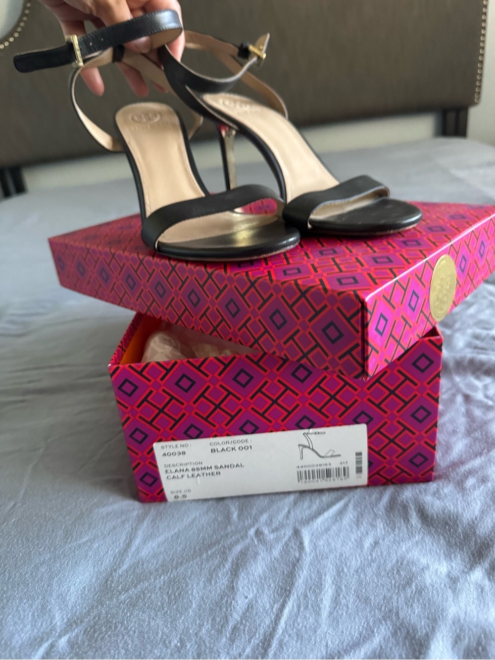 Tory Burch Black Leather Ankle-Strap Heels